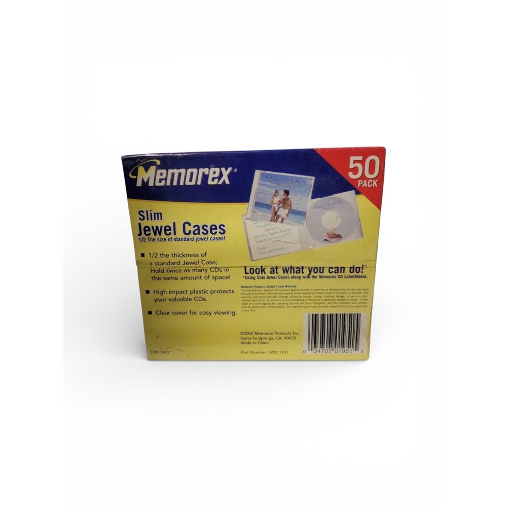 Memorex Slim Jewel Cases 50 Pack Sealed 2002 Clear cover clear frosted tray new
